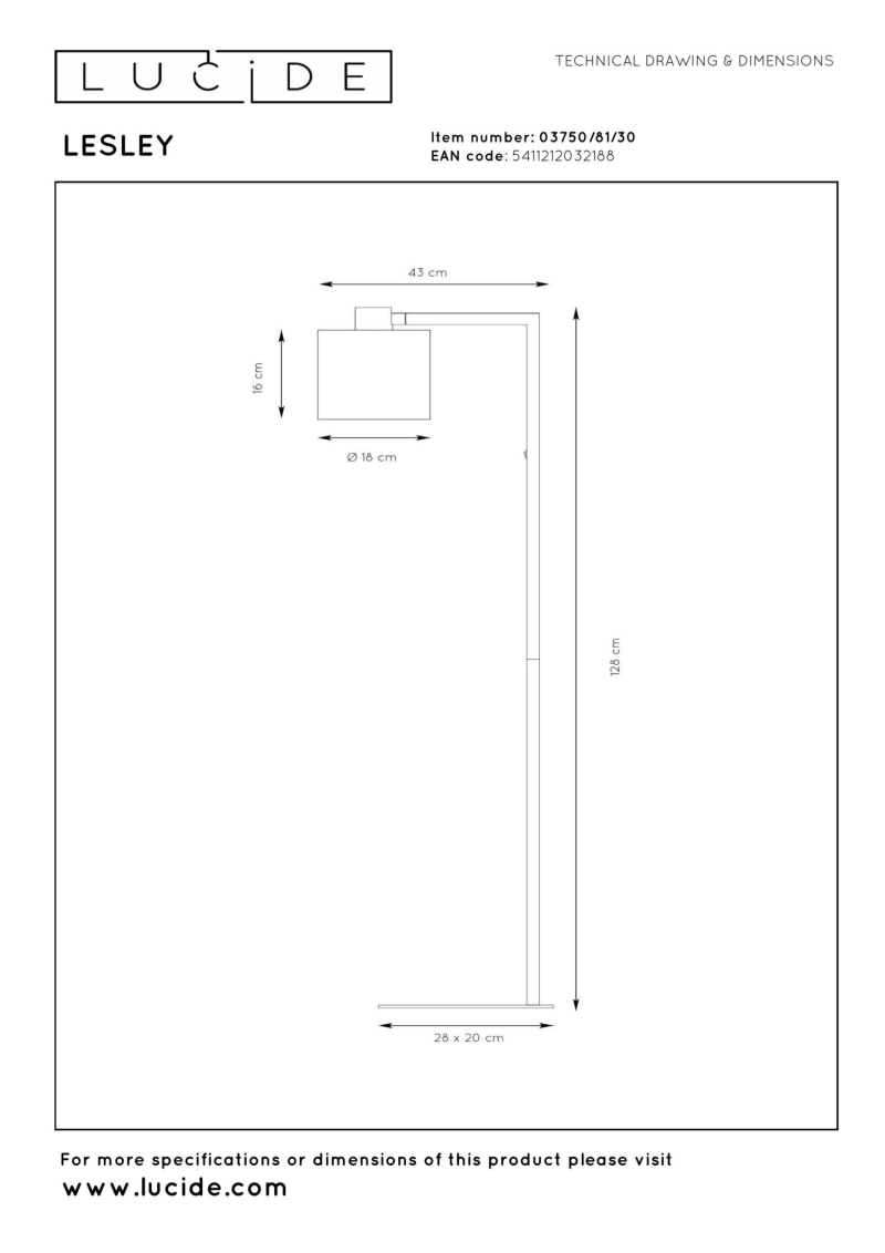 Lucide LESLEY - Floor lamp - 1xE27 - Black